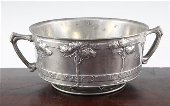 A Liberty Tudric two handled rose bowl, no.011, designed by David Veazey, 12.5in.